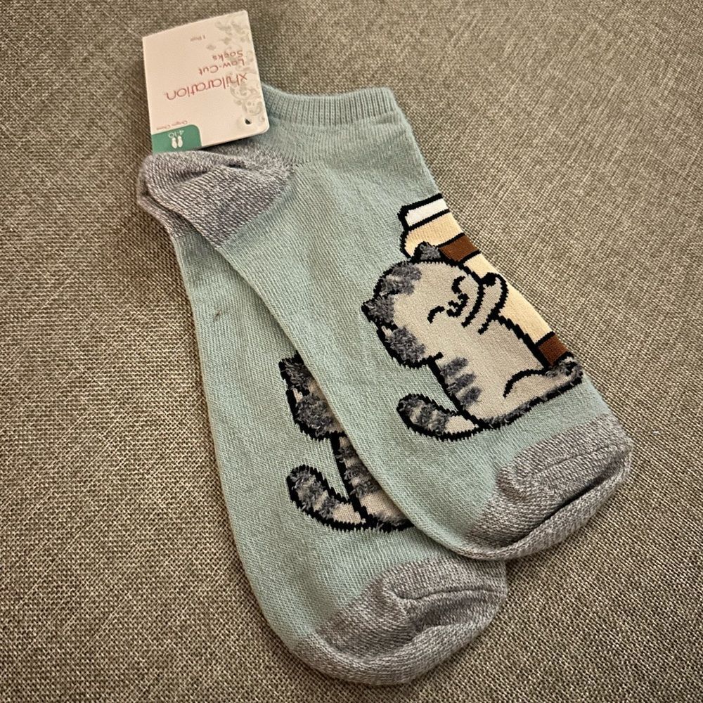 Women's Coffee Cat Low Cut Socks - Blue